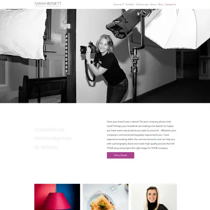 screenshot of sarah bennetts commercial photography web design